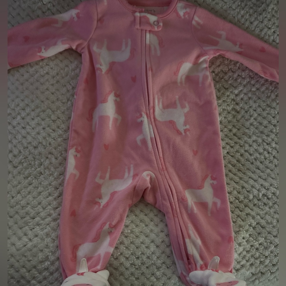 Carter's Pink and White Footies with Unicorn Print